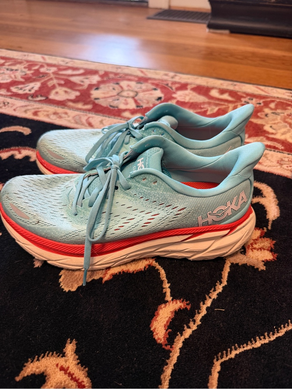 Hoka Women's Light Teal Running Shoes with Coral Stripe